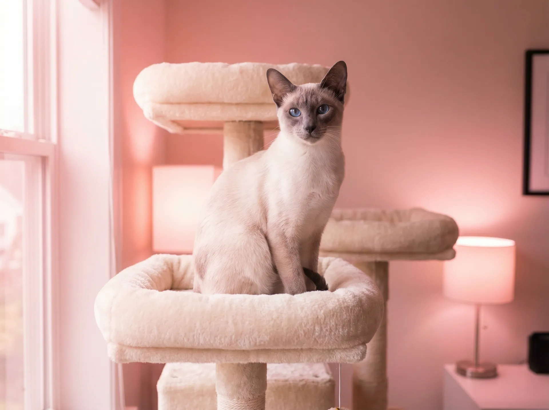 暹罗猫蓝莓在猫爬架上 - 狠狠撸